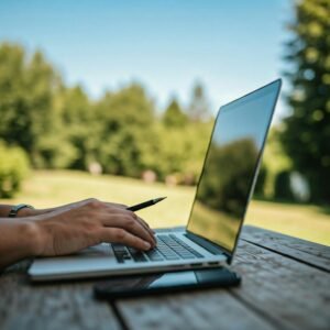 Beginner learning content writing and SEO strategy on laptop screen in 2026