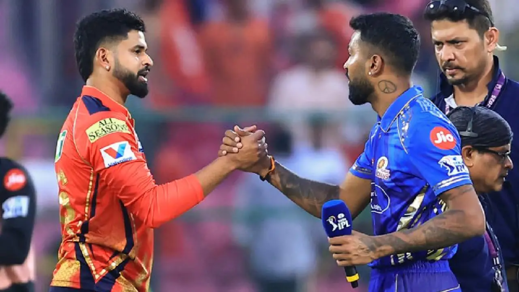 PBKS vs MI IPL 2026 captains Shreyas Iyer and Hardik Pandya greet each other after Mumbai Indians defeated Punjab Kings by 6 wickets in IPL 2026 at Mohali