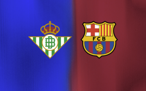 Barcelona vs Real Betis La Liga 2026 match action at Camp Nou with fans celebrating