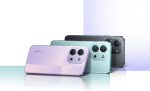 Redmi 15C 5G showing front and back design with large 120Hz display, dual camera setup, HyperOS interface, and modern budget 5G smartphone styling in 2026.